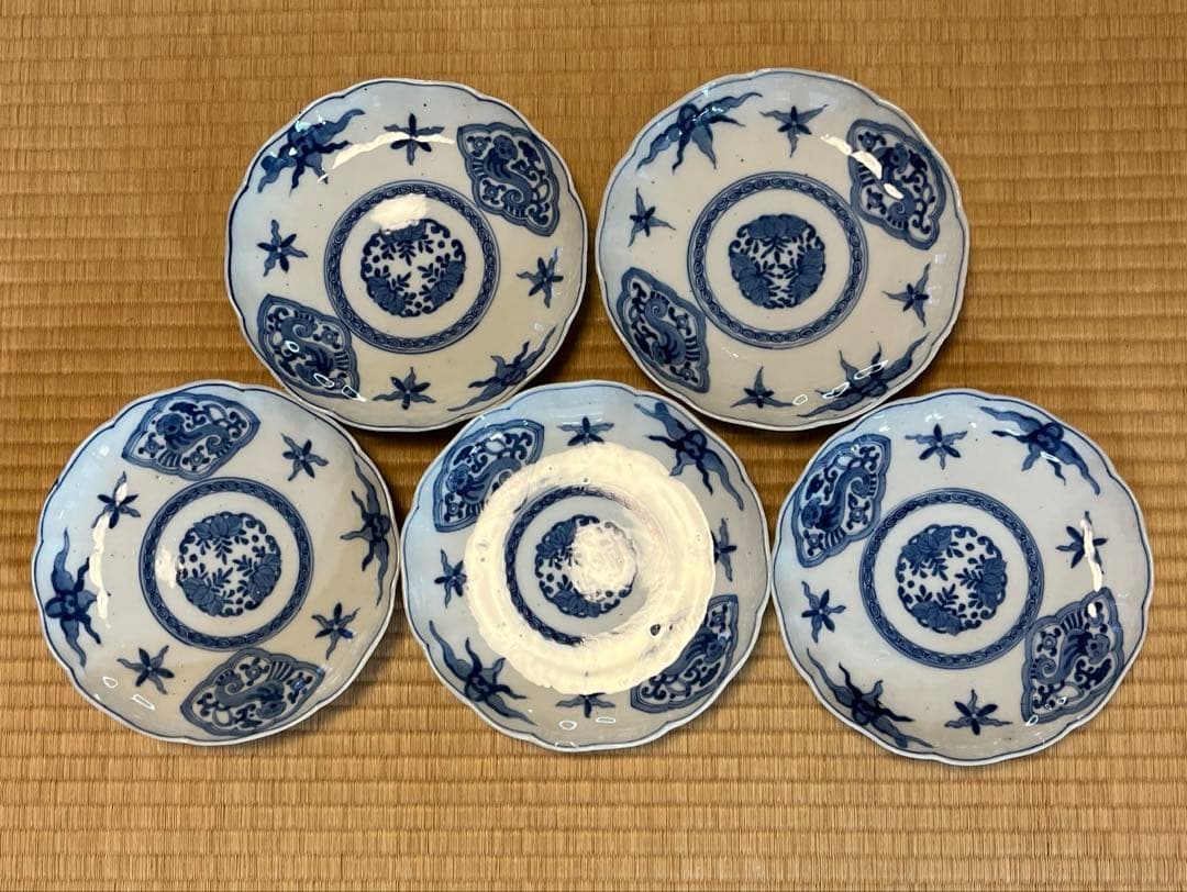 古伊万里　染付　中皿七寸　5枚組み　箱無し