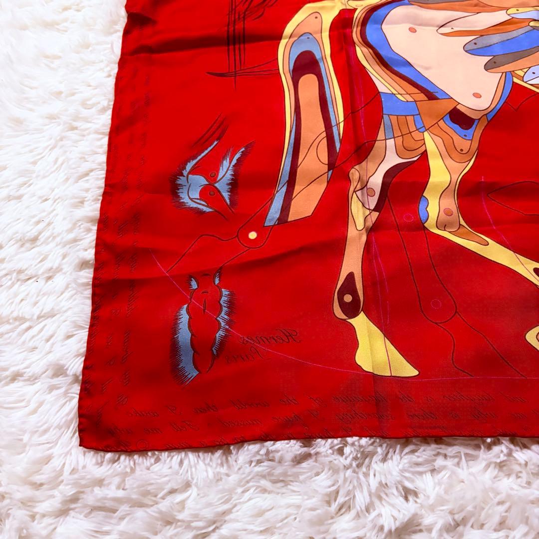 美品★エルメス カレ90 レッド マルチカラー シルク スカーフ ペガサス