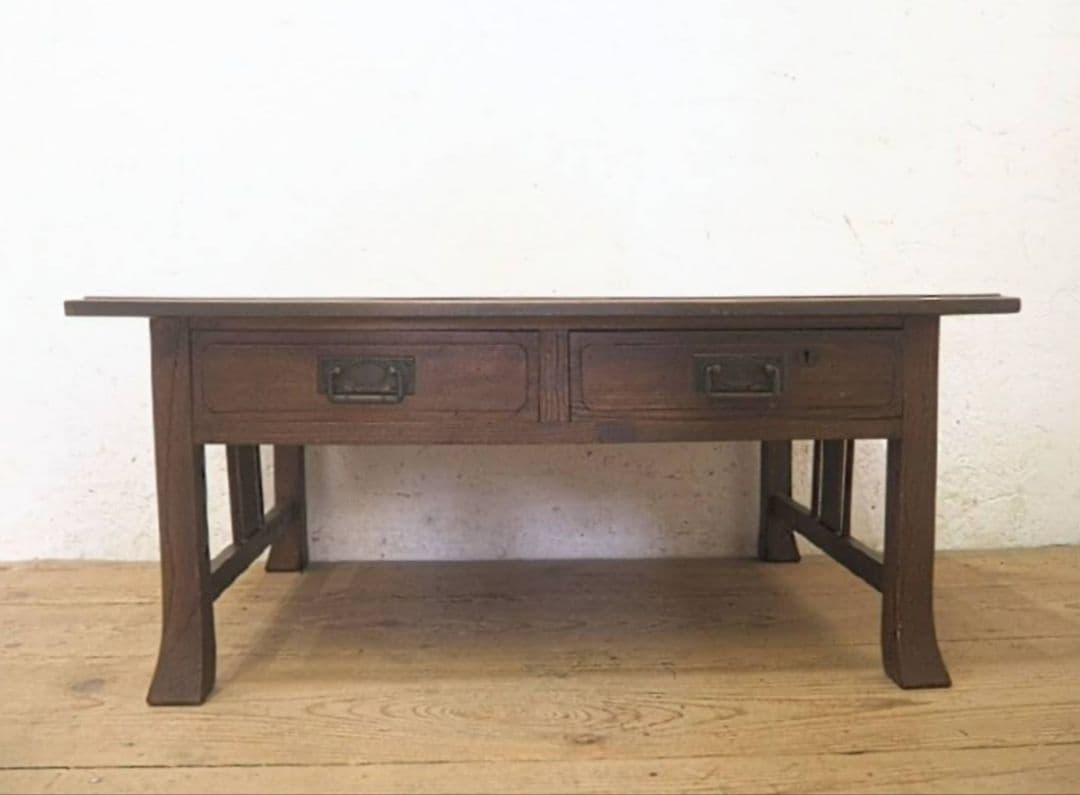 1086 アンティーク　栗の文机　ローテーブル　引き出し　収納　レトロ　大正浪漫