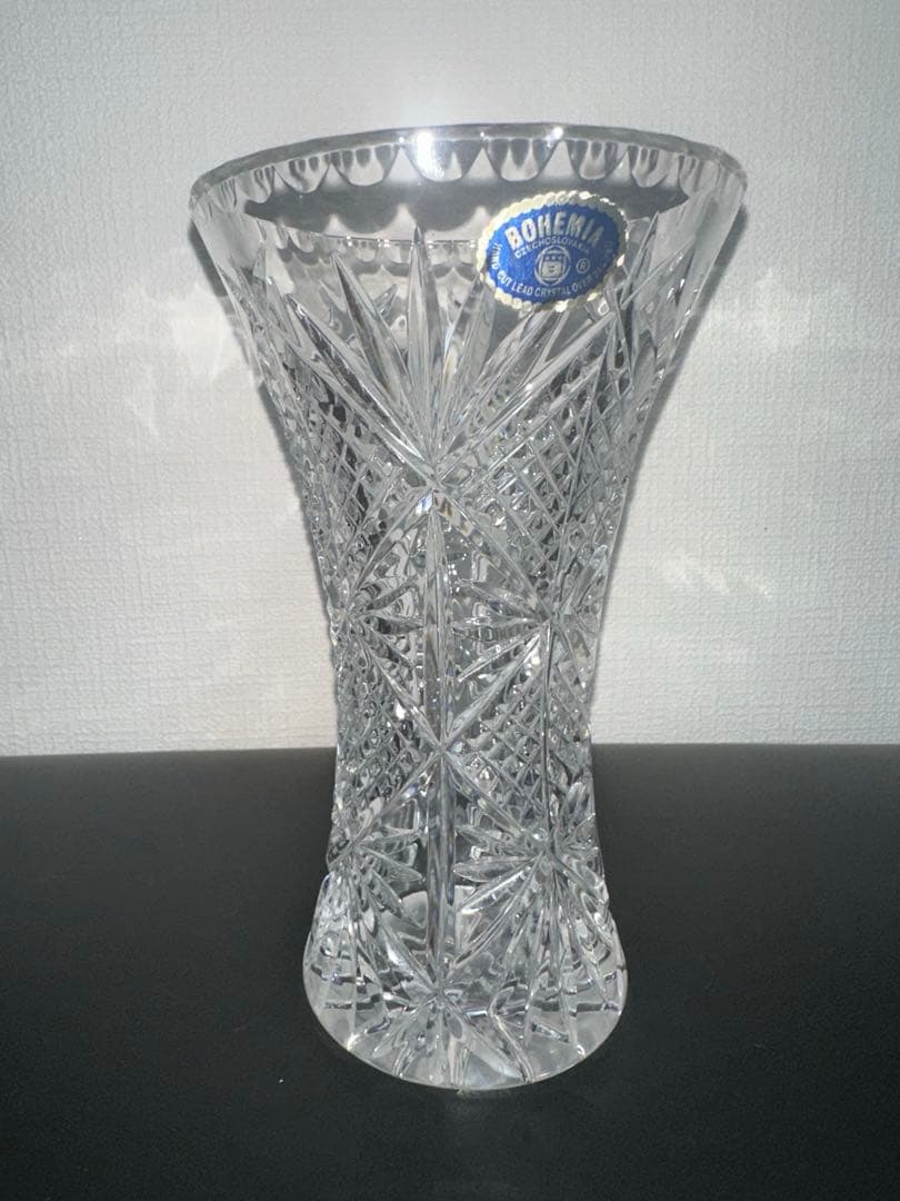【美品】ボヘミアグラス 花瓶 チェコスロバキア製 ヴィンテージ クリスタルカット