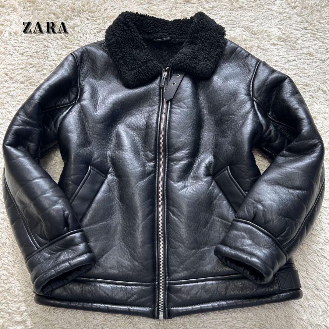 【美品】ザラ　フェイクレザー　ムートン　　裏ボア　ブラック　シングル　XL