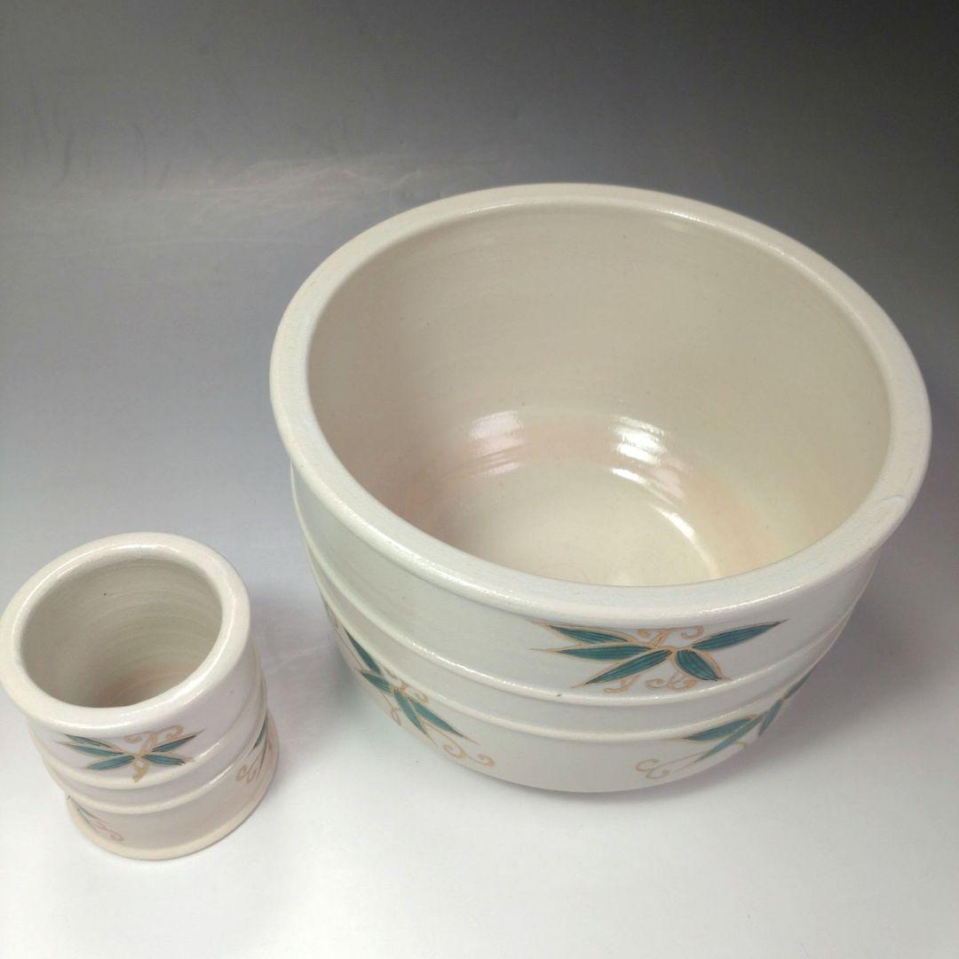 イ50 皆具『犬山　竹の絵　在銘　共箱』茶道具　水指杓立蓋置建水