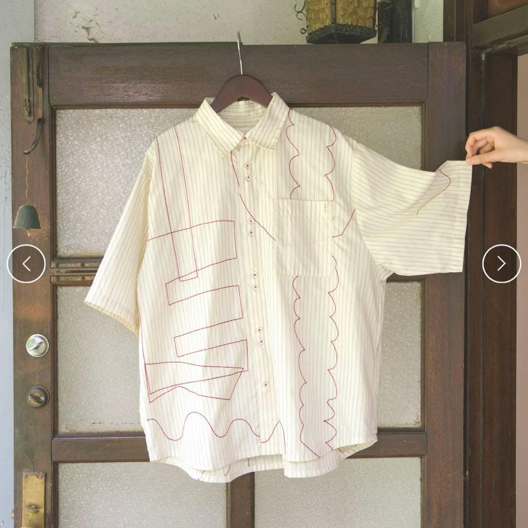 PAMM 寛大なインテリアのストライプ刺繍シャツ イエロー