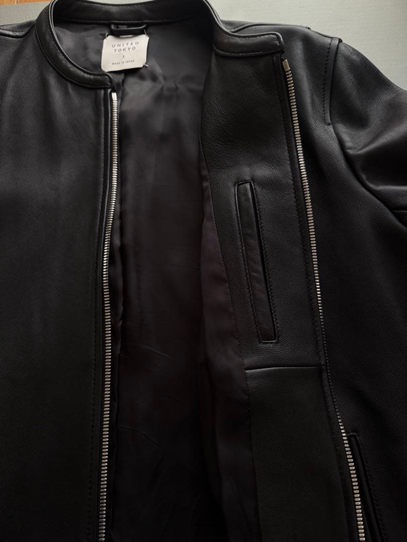 美品 UNITED TOKYO ラムレザーシングルジャケット L ブラックメンズ
