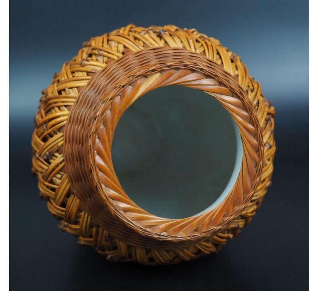 送料無料　中国古玩　竹細工　竹編花瓶