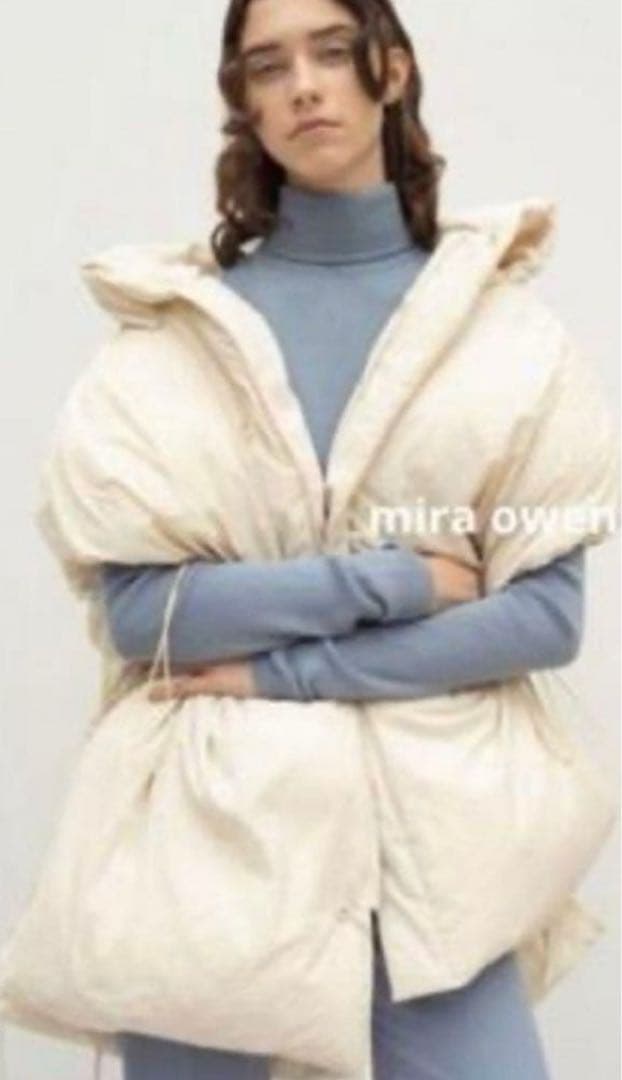 ミラオーウェン Mila Owen サスティナブルサイドリボンダウンポンチョ