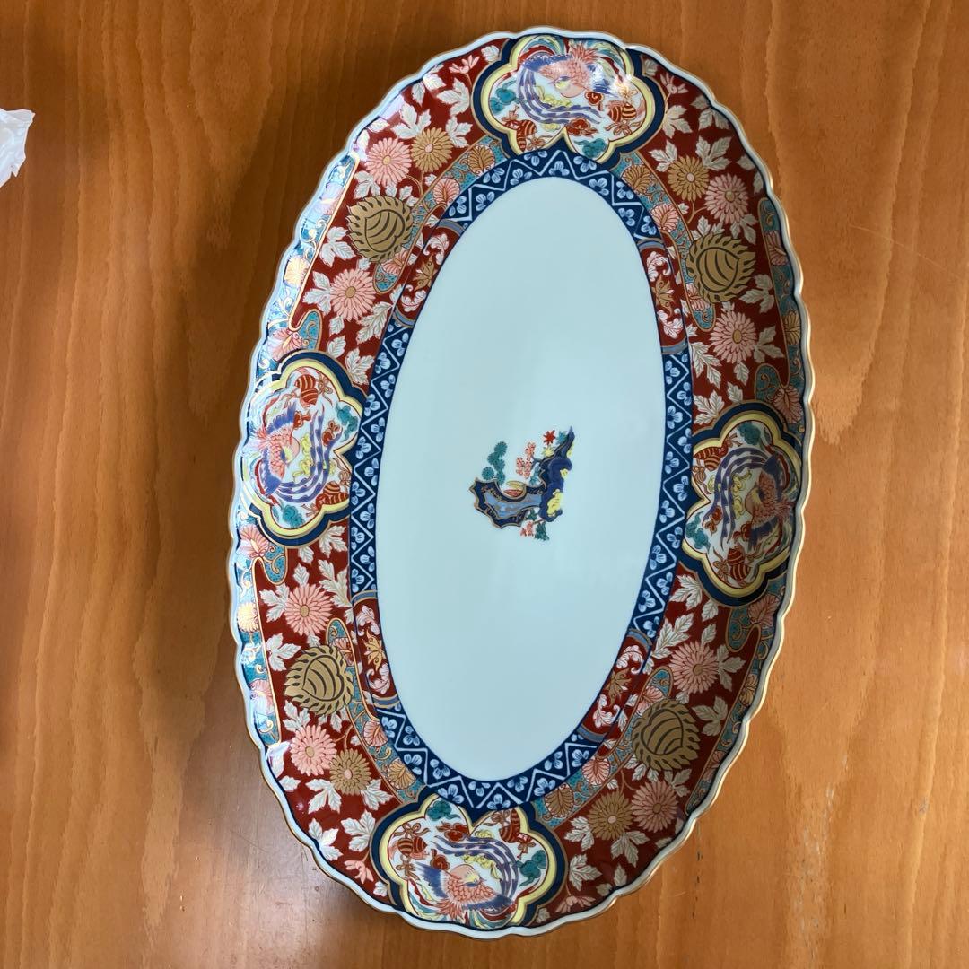 2026セール　10%off 林九郎　花と鳥の装飾オーバル皿 約35cm