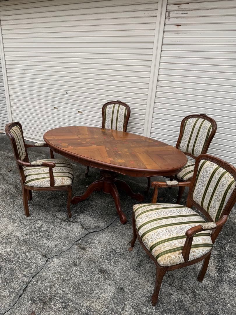 イタリア製 ロココ調 象嵌細工 ダイニング5点セット 猫脚 クラシック