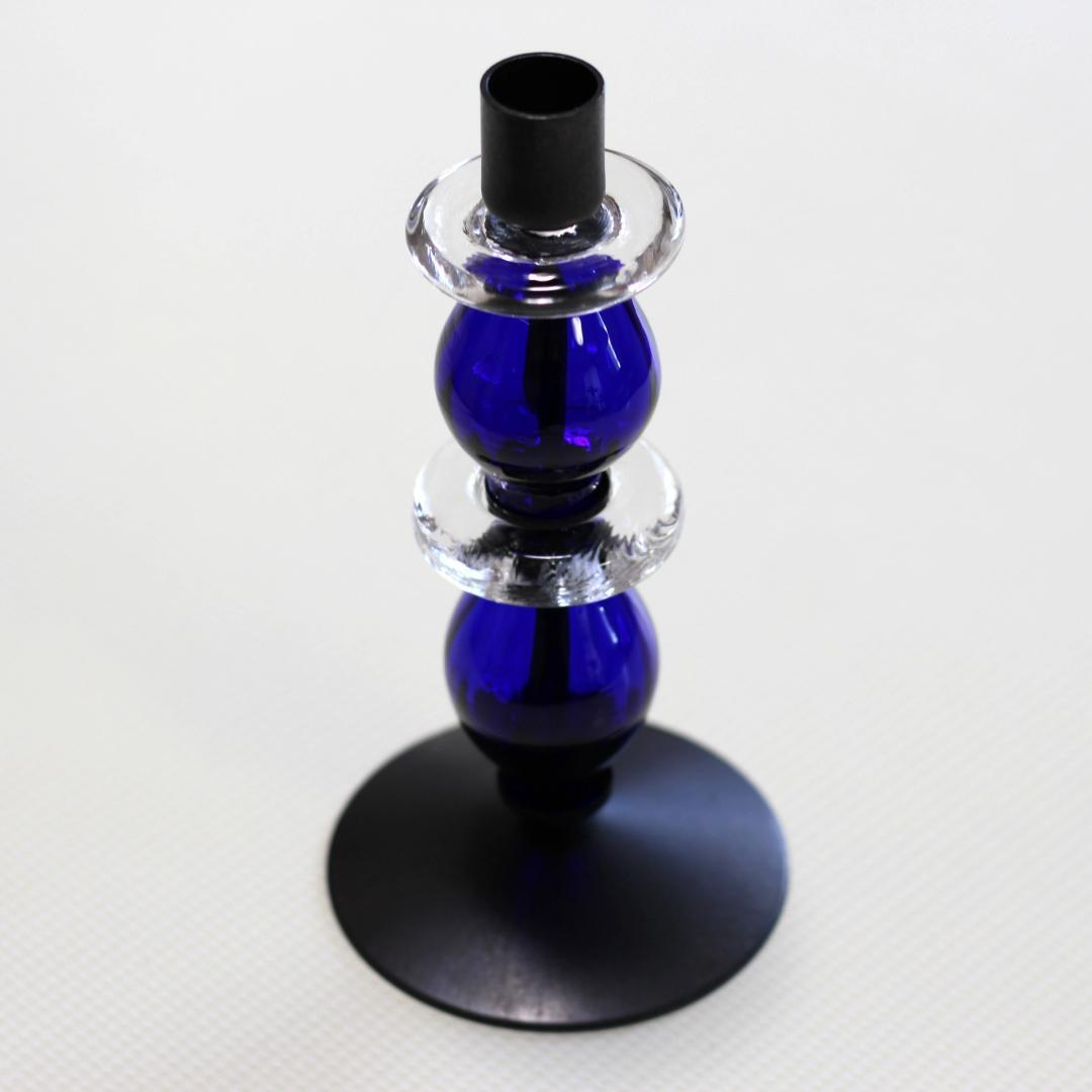 【美品・刻印】エリックホグラン　キャンドルスタンド オニオン型2段　ブルー 01