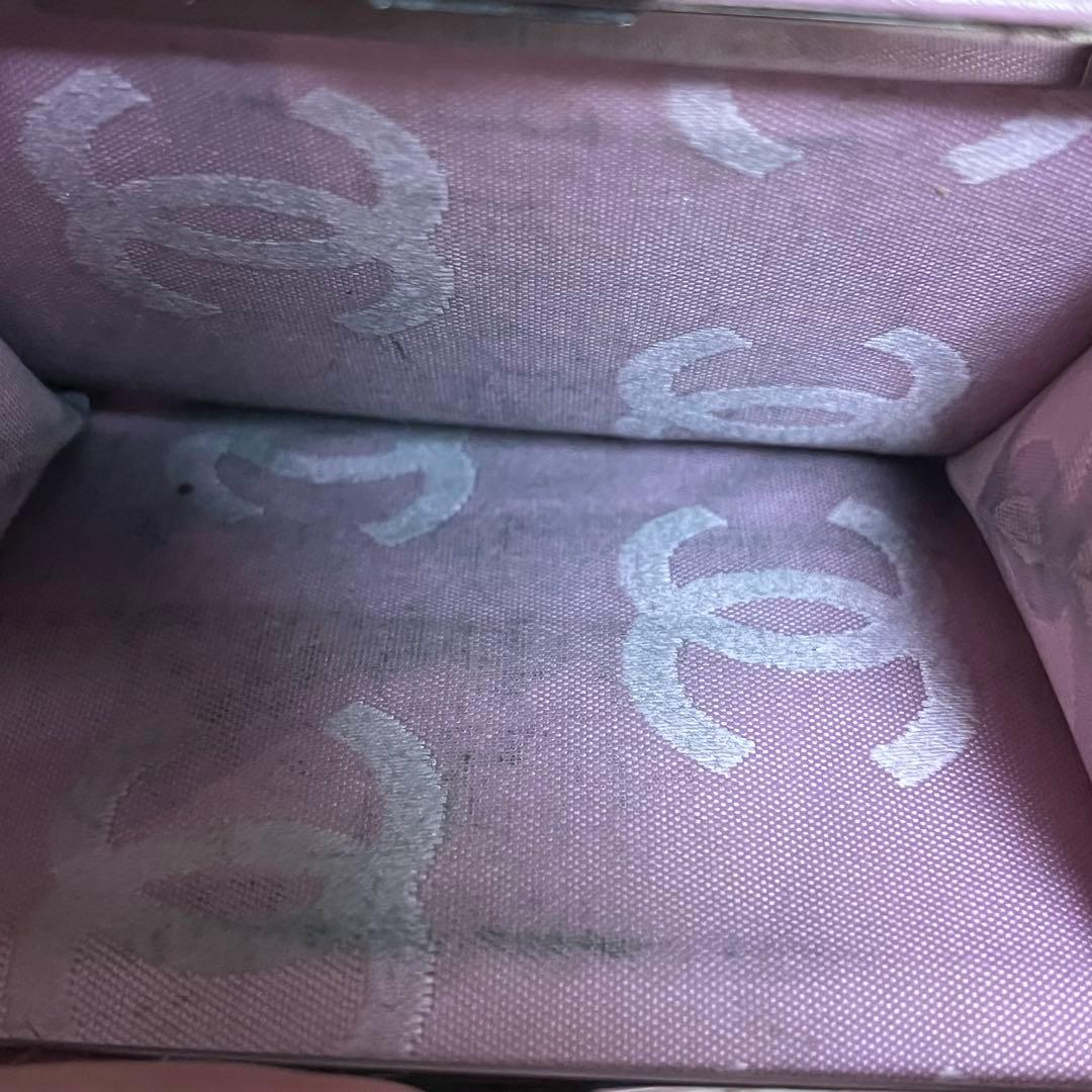 CHANEL シャネル　カンボン　ラムスキン 二つ折り財布 ピンク　ブラック