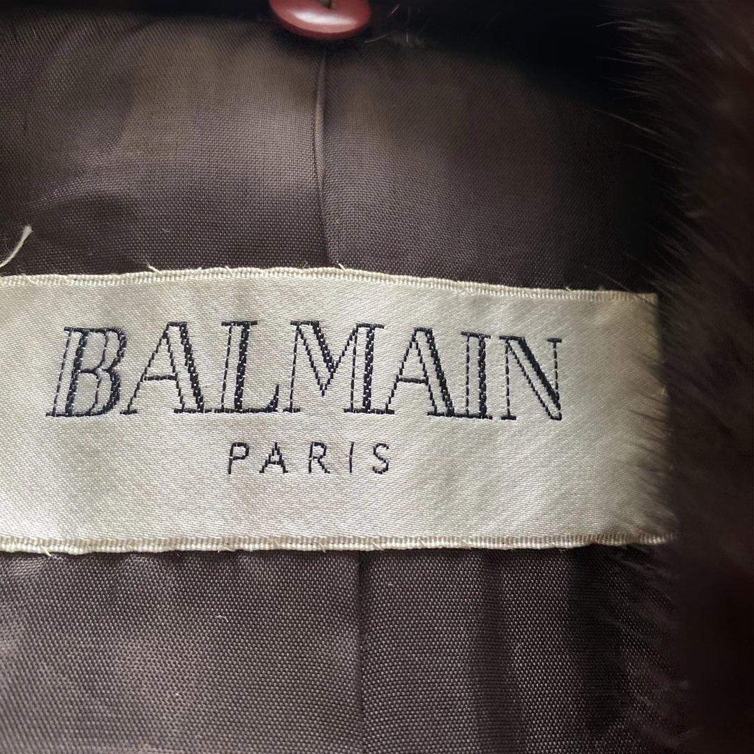 BALMAIN ダークブラウン ファー付きジャケットコート