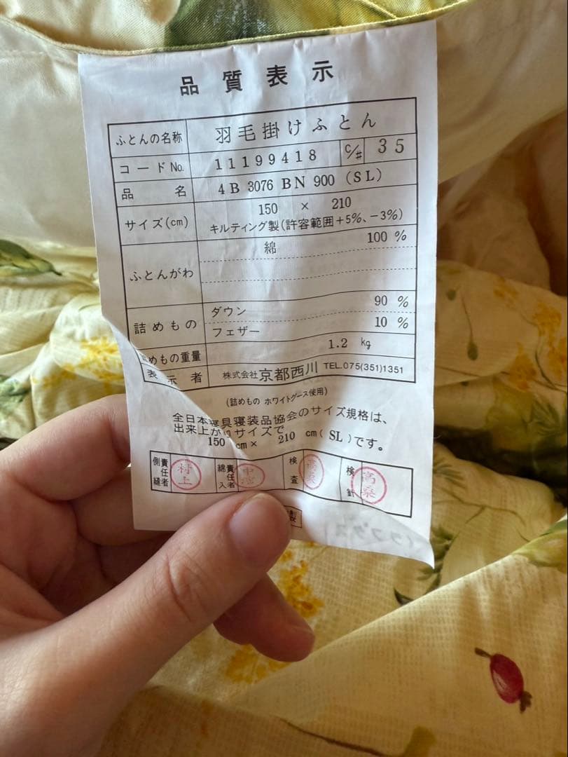 京都西川　日本製花柄掛け布団