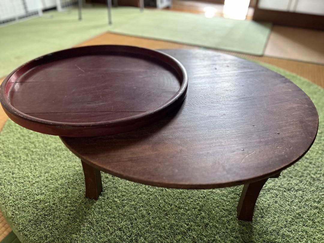 ちゃぶ台➕大丸お盆　 木製　古民家　古道具　レトロ　アンティーク