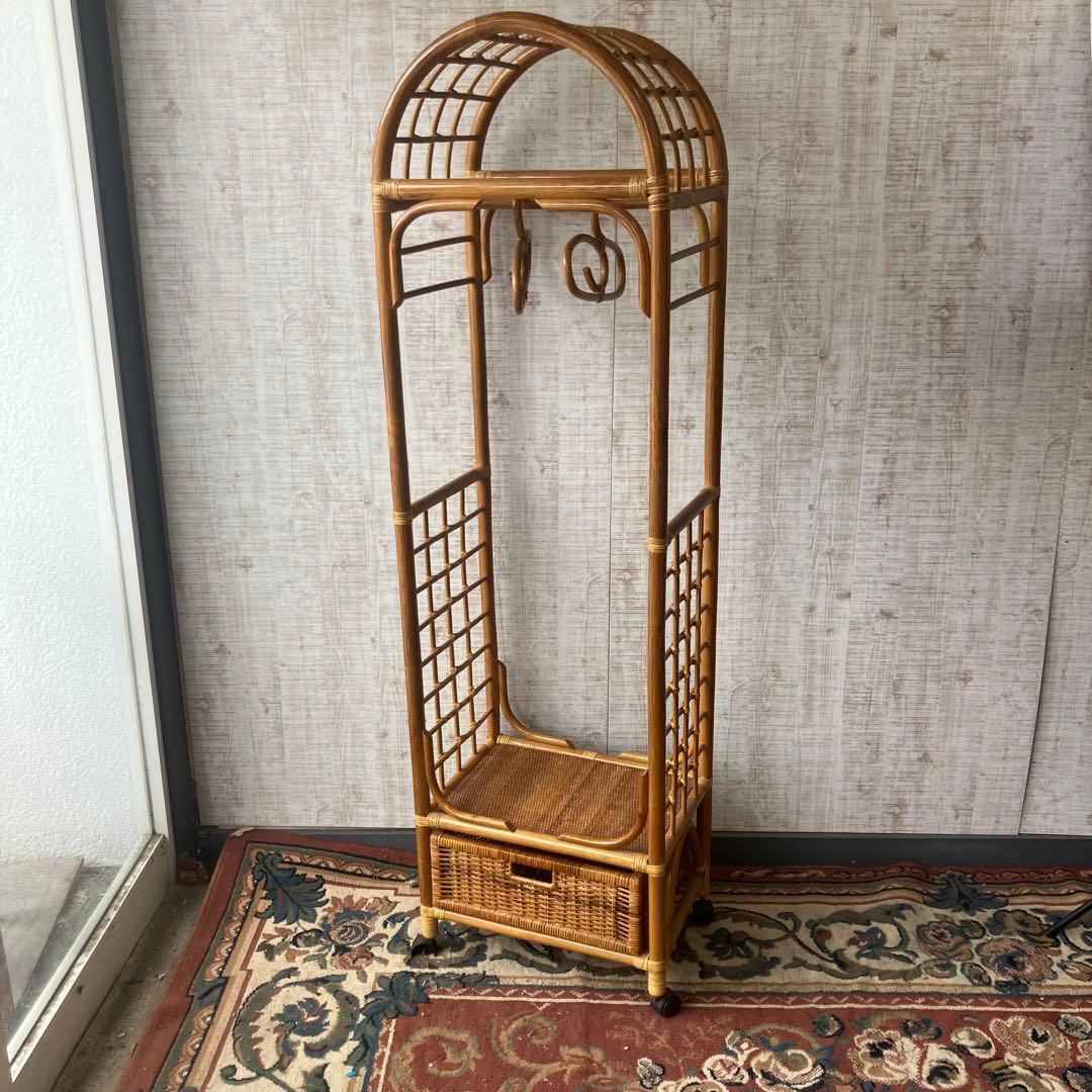 昭和レトロ 三聖 アーチ型 ラタンハンガーラック 籐家具 古道具 古家具