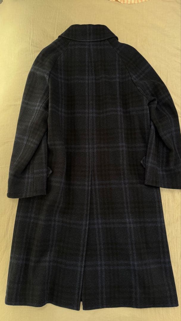 美品　Belvest ウール ステンカラーコート ダークブルー系チェック　46