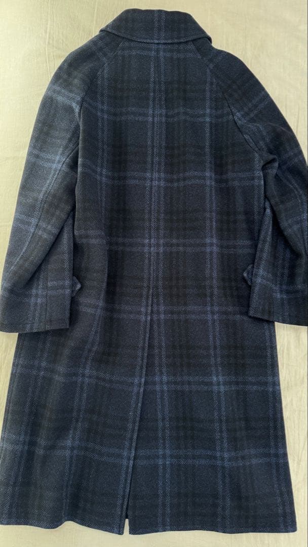 美品　Belvest ウール ステンカラーコート ダークブルー系チェック　46