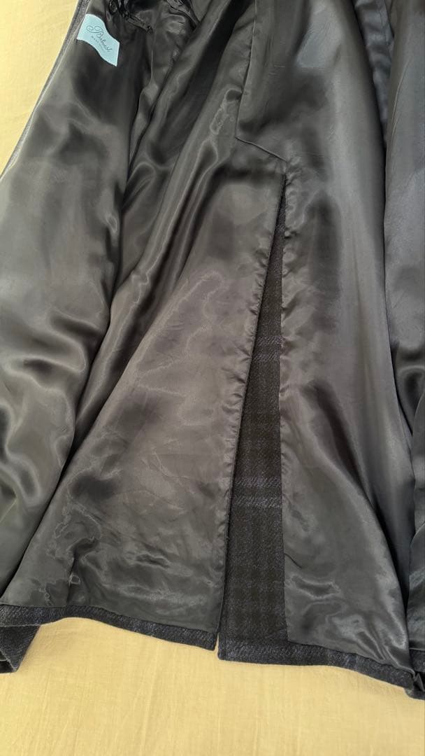 美品　Belvest ウール ステンカラーコート ダークブルー系チェック　46