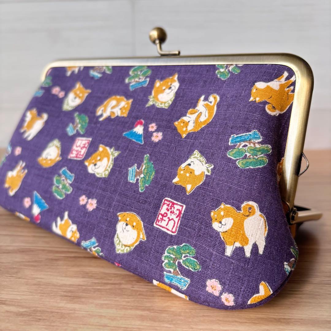 和風 柴犬柄 がま口長財布｜癒し系デザイン・カード収納たっぷり・ハンドメイド