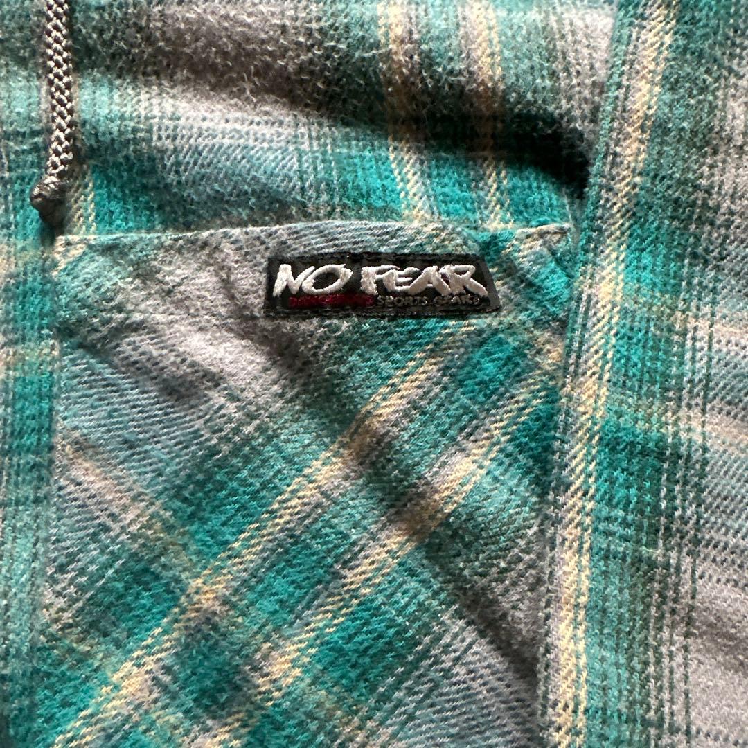 90s USA製 NO FEAR ノーフィア フードネルシャツ ネルパーカー