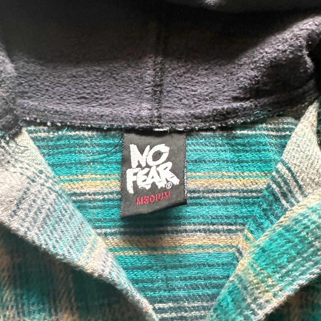 90s USA製 NO FEAR ノーフィア フードネルシャツ ネルパーカー
