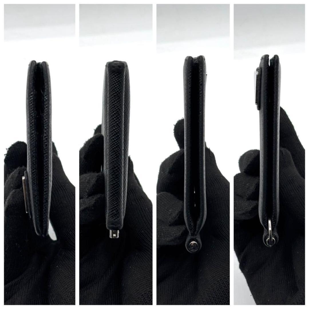 新品に近い プラダ 現行 マネークリップ サフィアーノ 三角プレート 黒