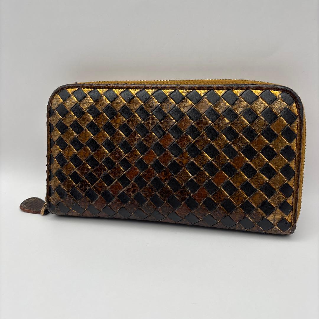 ◆正規品◆ボッティガヴェネタイントレチャート ラウンドファスナー長財布パイソン