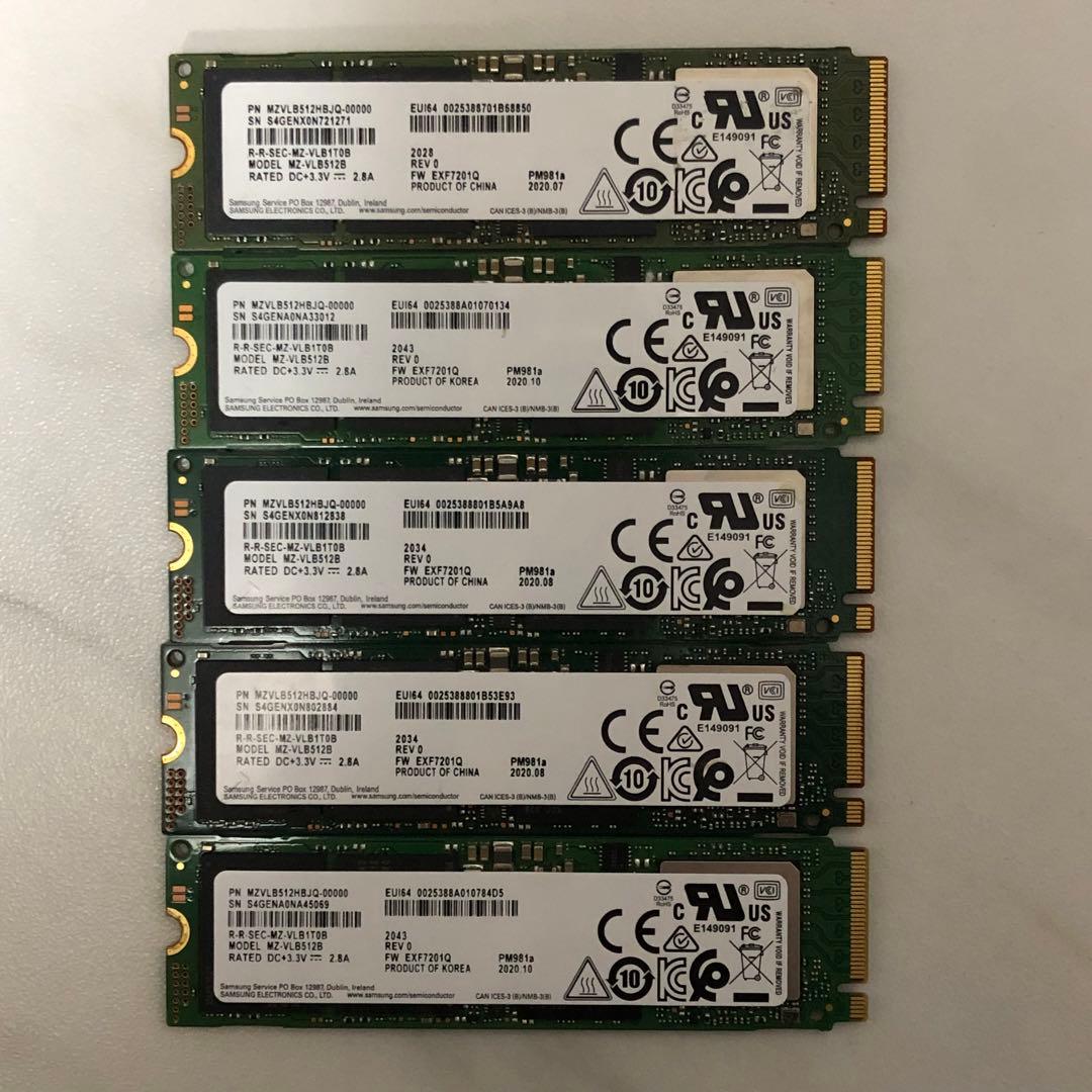SAMSUNG m.2 NVMe PCIe SSD 512GB セット5枚