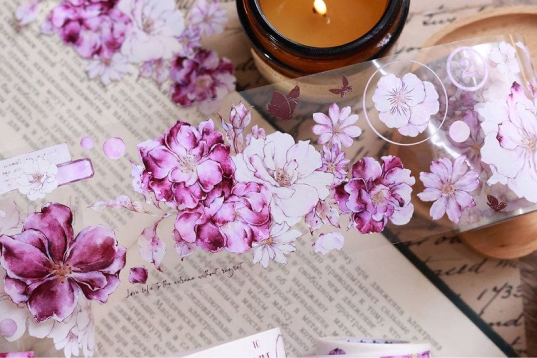 新品　薔薇花礼　PET亮面花マスキングテープ　マステ　6m