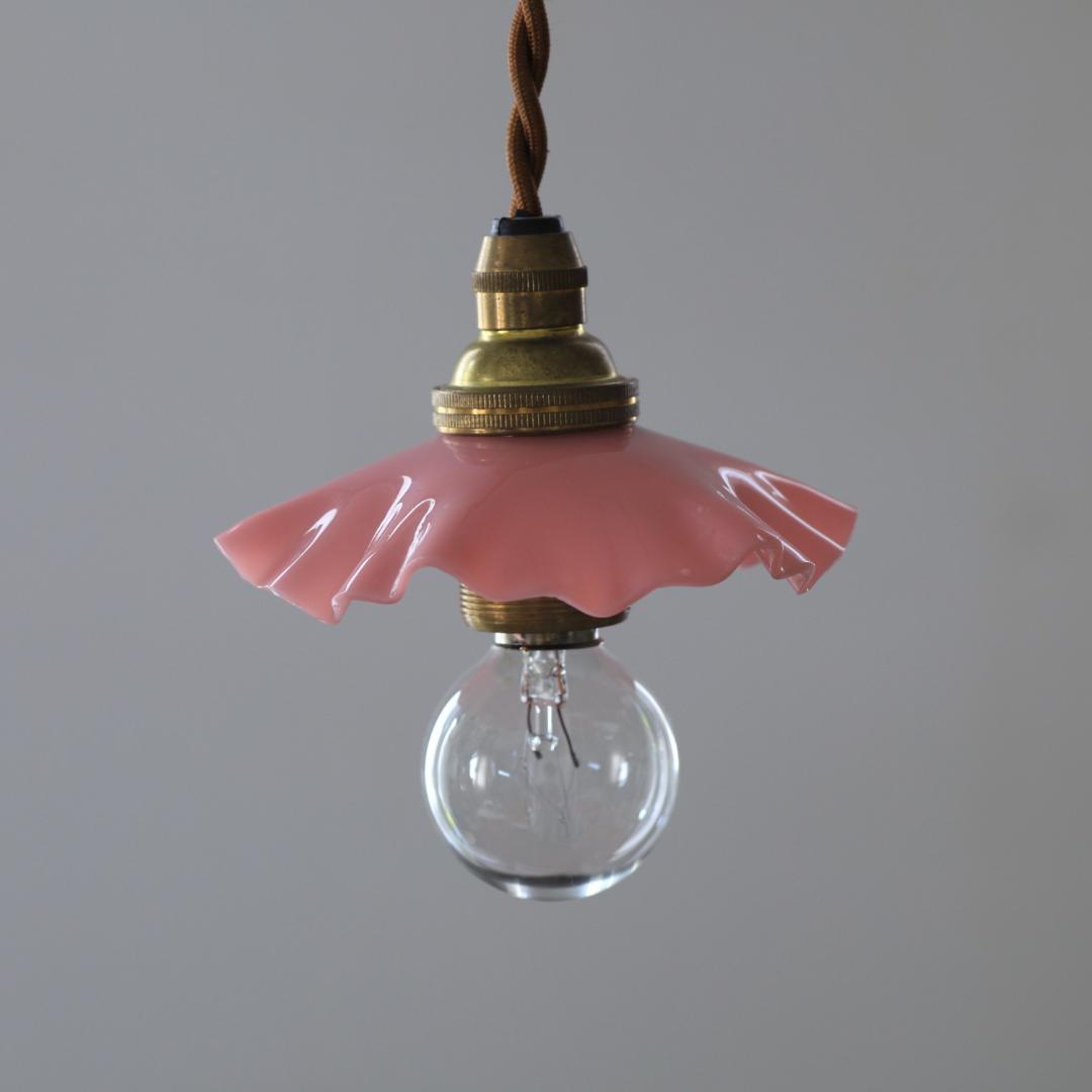 フランスアンティーク　ピンクミルクガラス　ミニシェードE/シャンデリアランプ