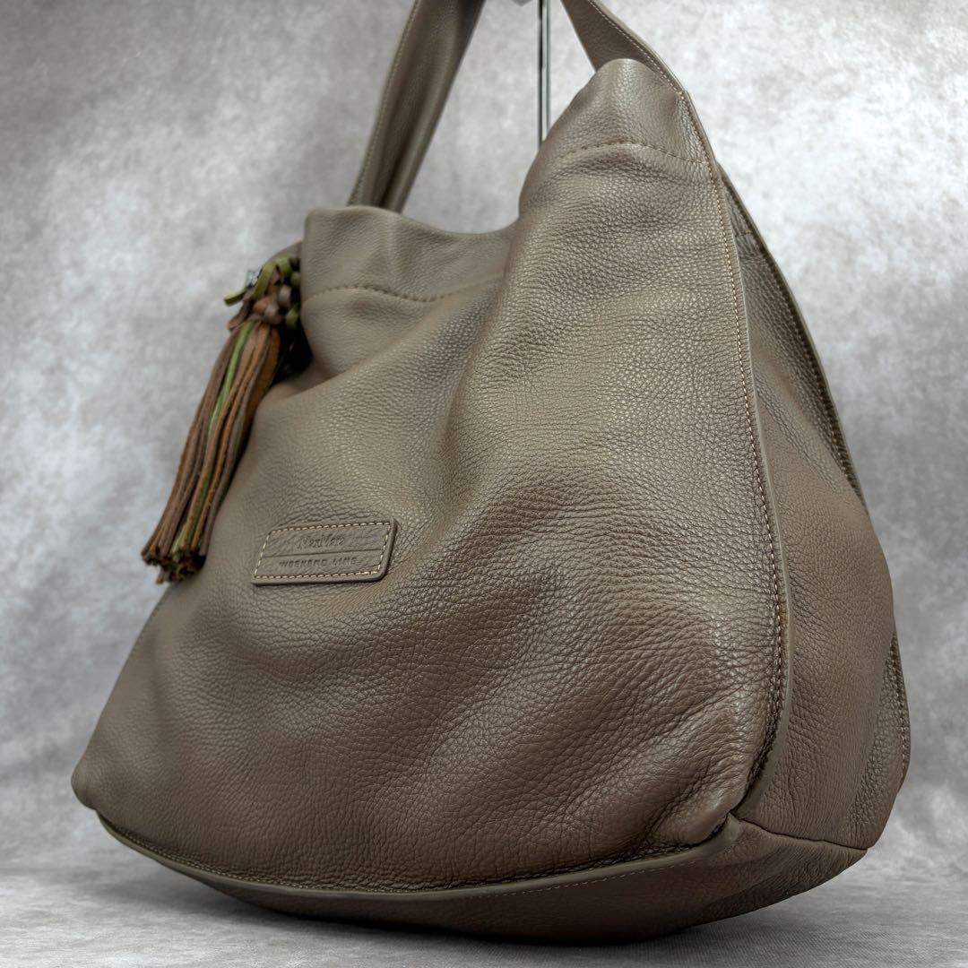 【良品】マックスマーラ トートバッグ 肩掛け レザー 本革 A4可 グレージュ系