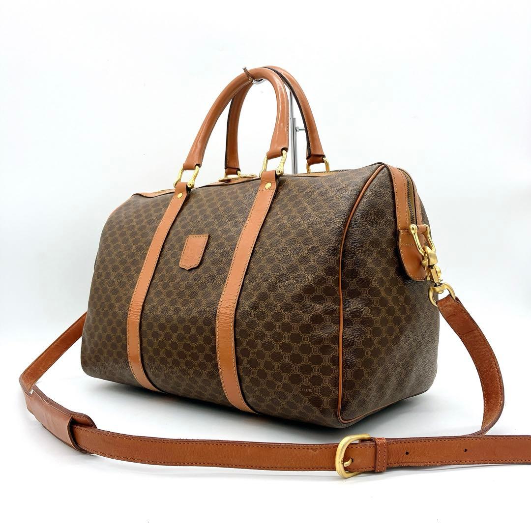 【CELINE】2wayバッグ　ボストンバッグ　マカダム柄　ゴールド金具　PVC