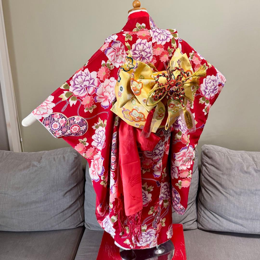 7歳七五三セット　着物草履付き　赤系① 帯未使用品