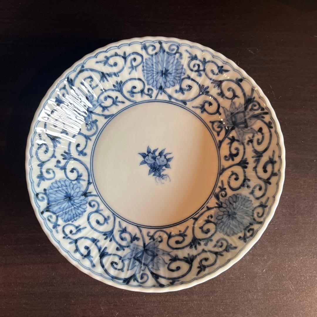 九谷焼　山本長左　小皿　菊型　唐草文　5枚