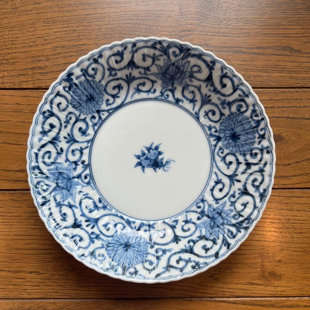 九谷焼　山本長左　小皿　菊型　唐草文　5枚