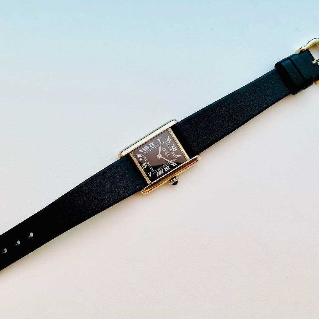 【極上／精度調整済】カルティエ マストタンク SM 手巻 ヴェルメイユ 黒文字盤