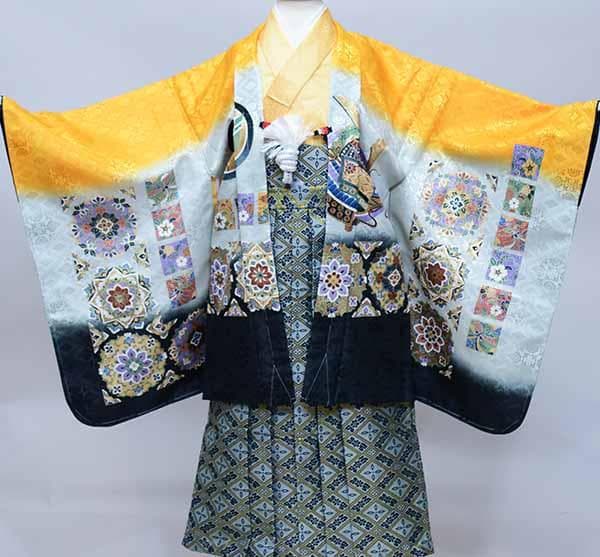 七五三 五歳 男児 羽織袴フルセット オレンジ 鷹 袴変更可 NO37750