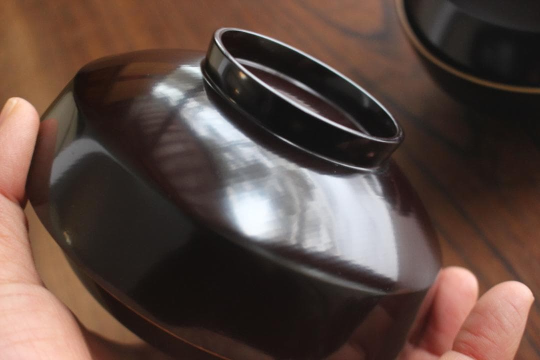 デッドストック！時代金縁黒漆に極上見返し菊詰沈金の映えるお椀2点（検輪島塗沈金椀