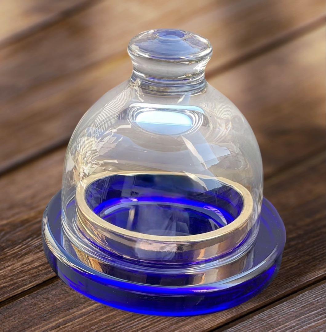 早い者勝ち価格♪　アンティーク　ガラスドーム　ドームガラス　金彩　コバルトブルー