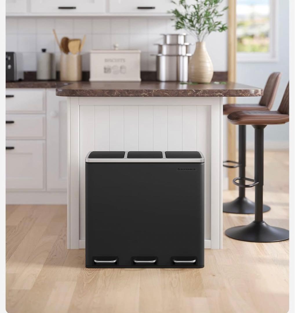 ブラック　ゴミ箱　3分別　ペダル式　おしゃれ