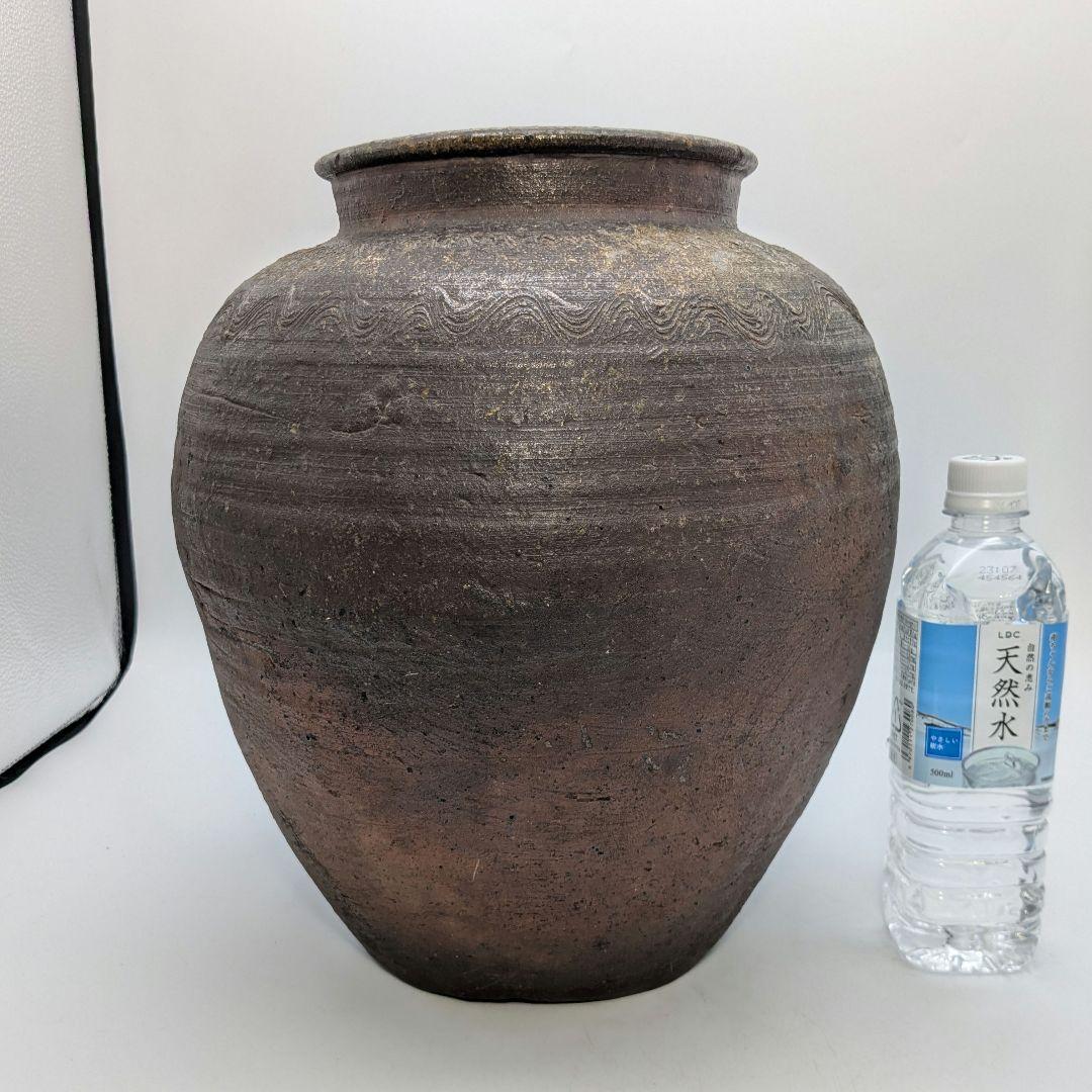 室町末期～江戸初期 古備前 波状文壷 壺 備前焼 つぼ 置物 飾り物 造花用花入