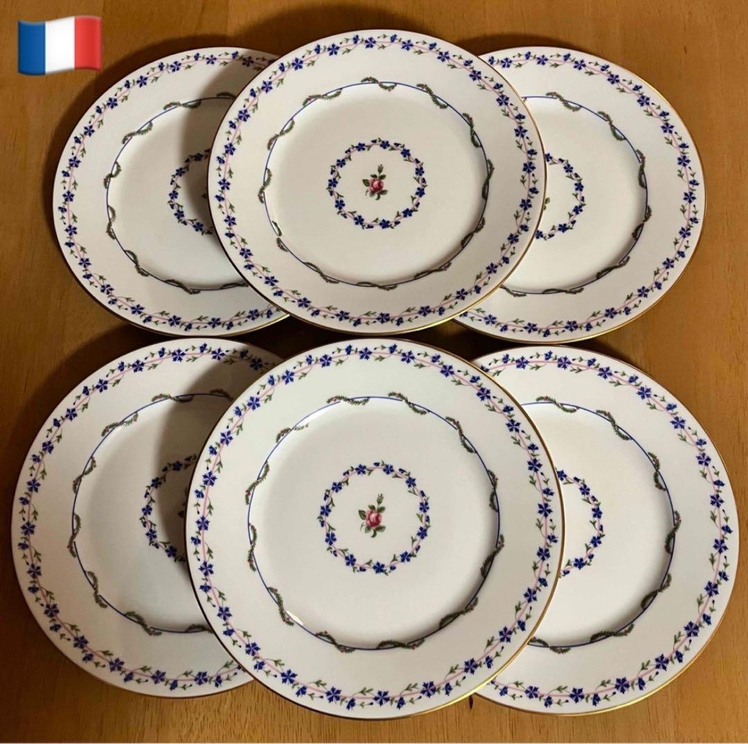 【北海道から発送】希少品　レイノー・リモージュ★ブルーエ　矢車菊★デザート皿6枚