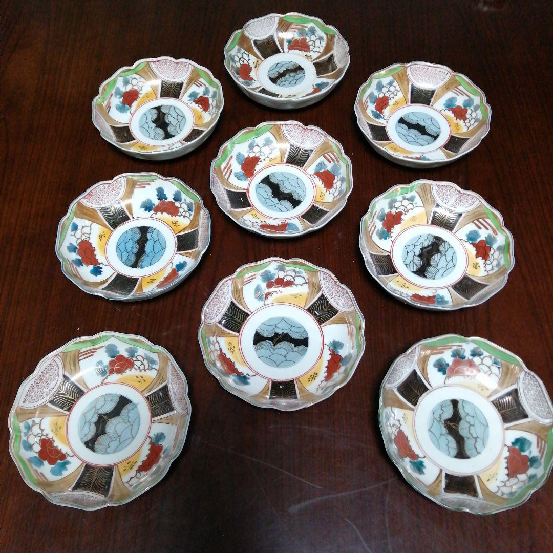 伊万里　金彩錦膾皿　9枚　16cm　明治〜大正期
