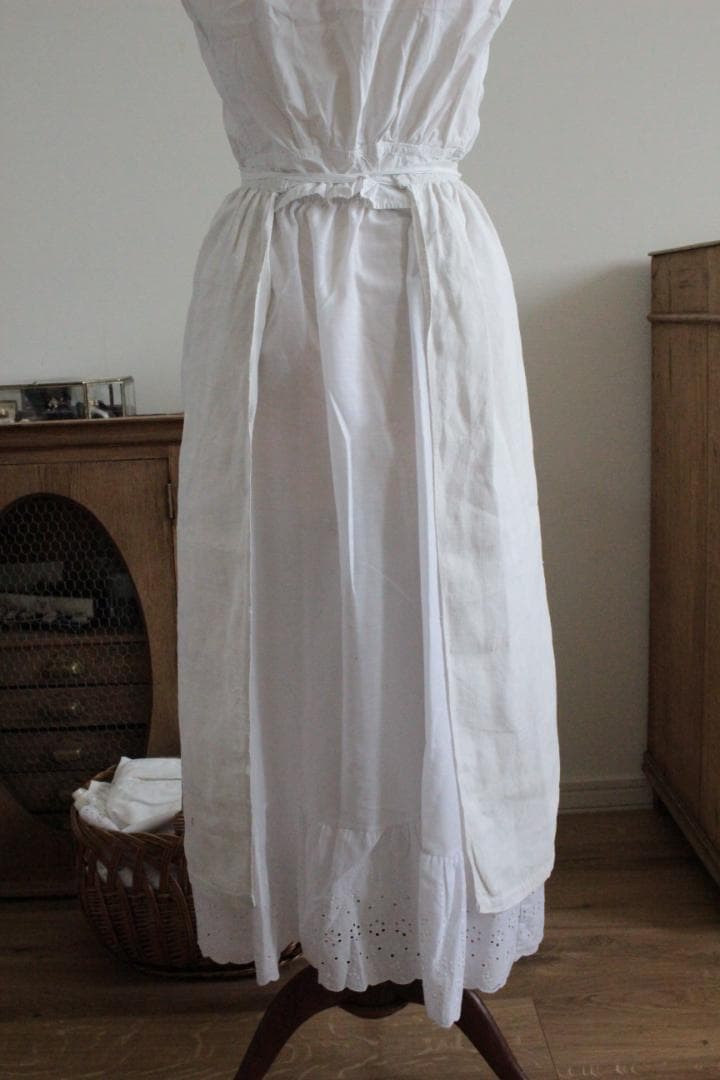 フランスアンティーク/タブリエ・ギャザーリネンエプロン/H・A
