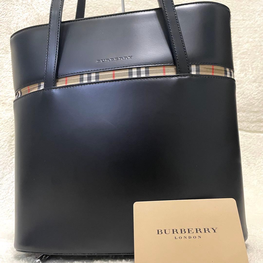【美品】 バーバリー トートバッグ ノバチェック 肩掛け 冠婚葬祭 レザー
