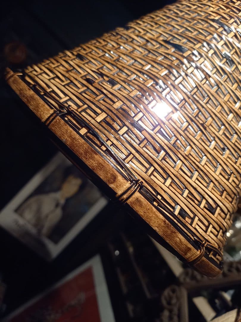 1970's　ヴィンテージ　吊り鐘　竹細工　ベル形　バンブー　ウッド　ランプ