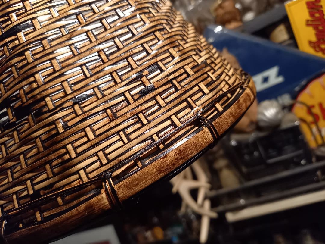 1970's　ヴィンテージ　吊り鐘　竹細工　ベル形　バンブー　ウッド　ランプ