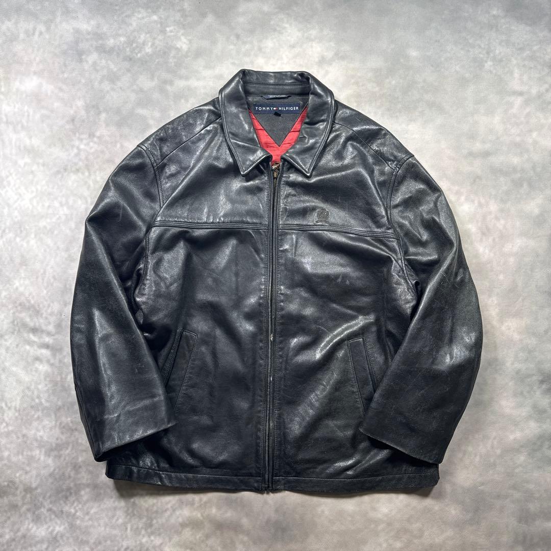 トミーヒルフィガー古着00sカウレザー本革ジャケットシングル　S98