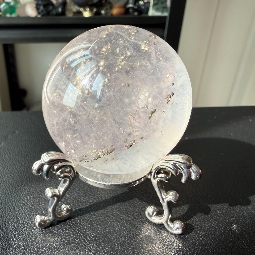 【MH】天然石 パイライト共生フローライトのスフィア　NO.020916