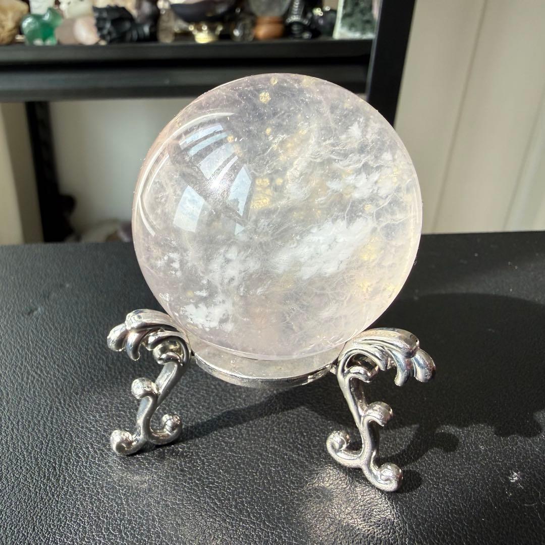 【MH】天然石 パイライト共生フローライトのスフィア　NO.020916