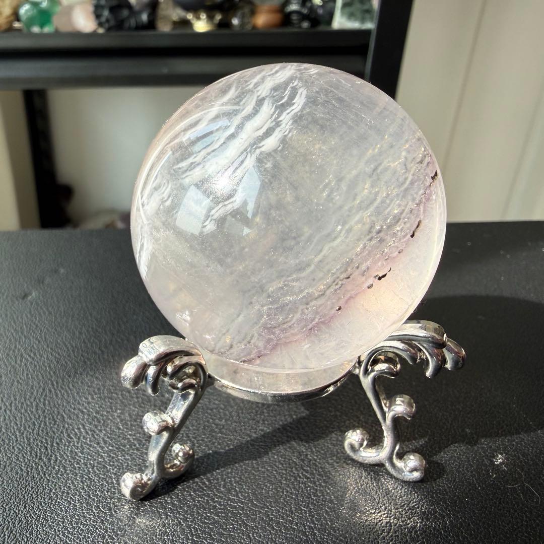 【MH】天然石 パイライト共生フローライトのスフィア　NO.020916